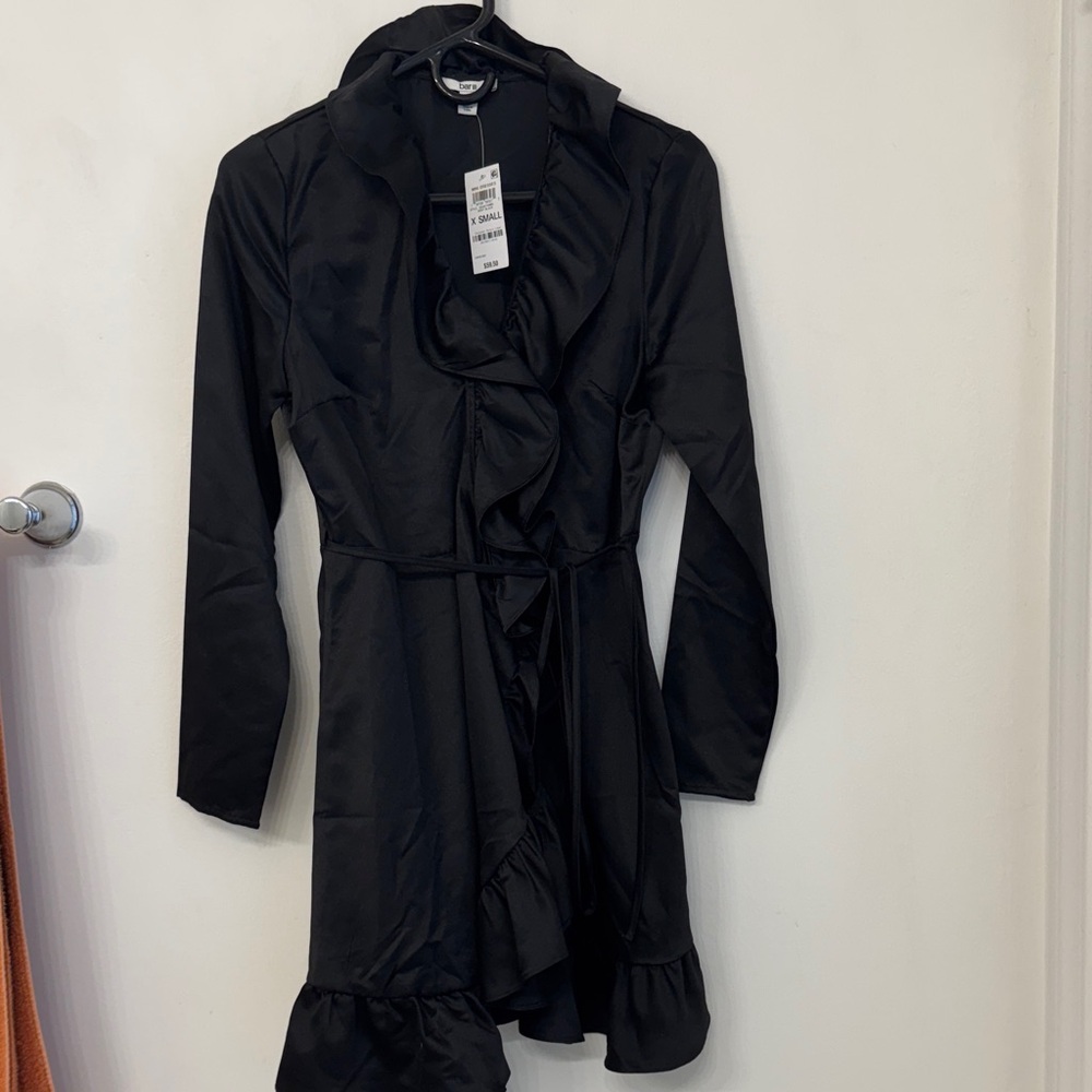 Bar III Black Long Sleeve Ruffle Dress